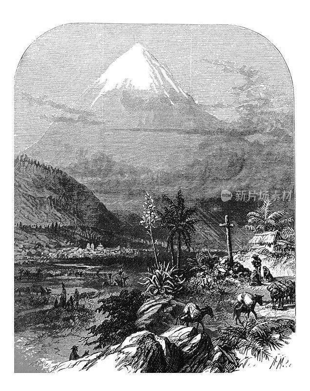 古插图- 1878地理-波波卡特佩提火山-墨西哥-山